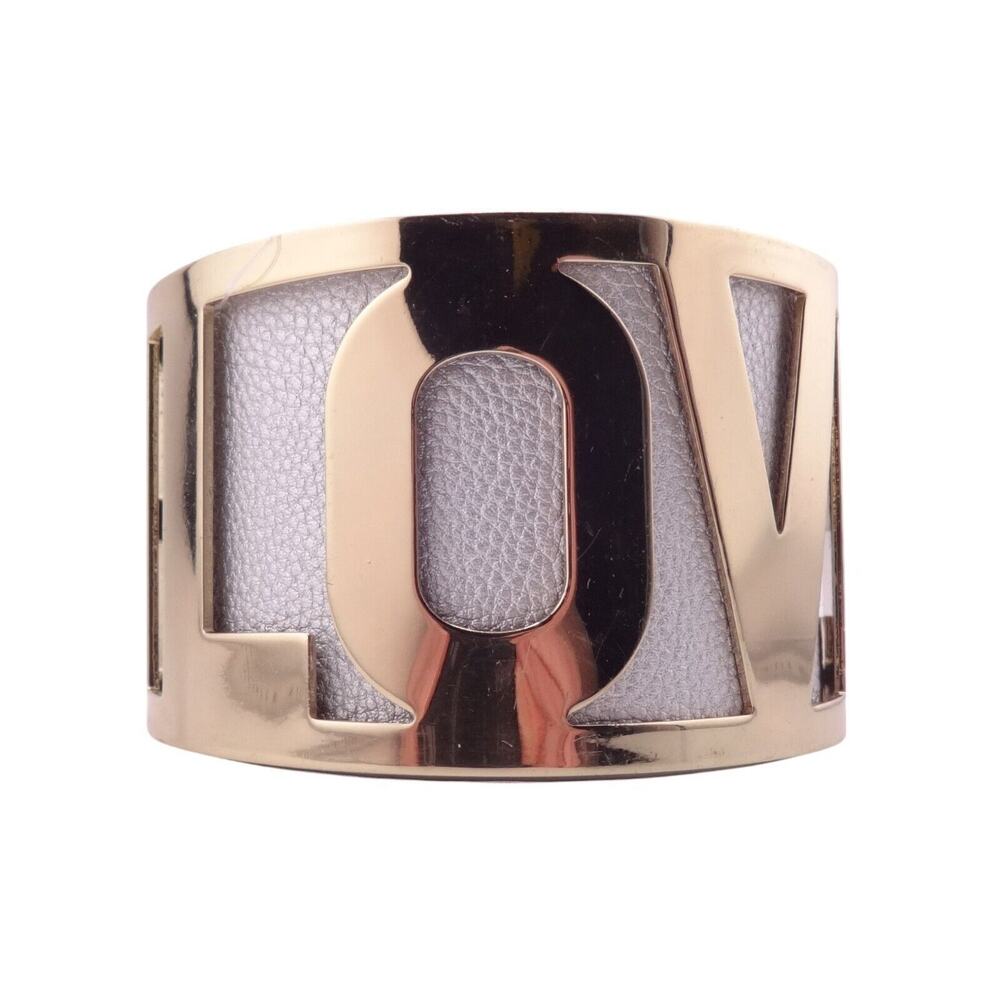 Large Wide "LOVE" Goldtone Metallic and Silver Leather Cuff Style Bracelet NWT